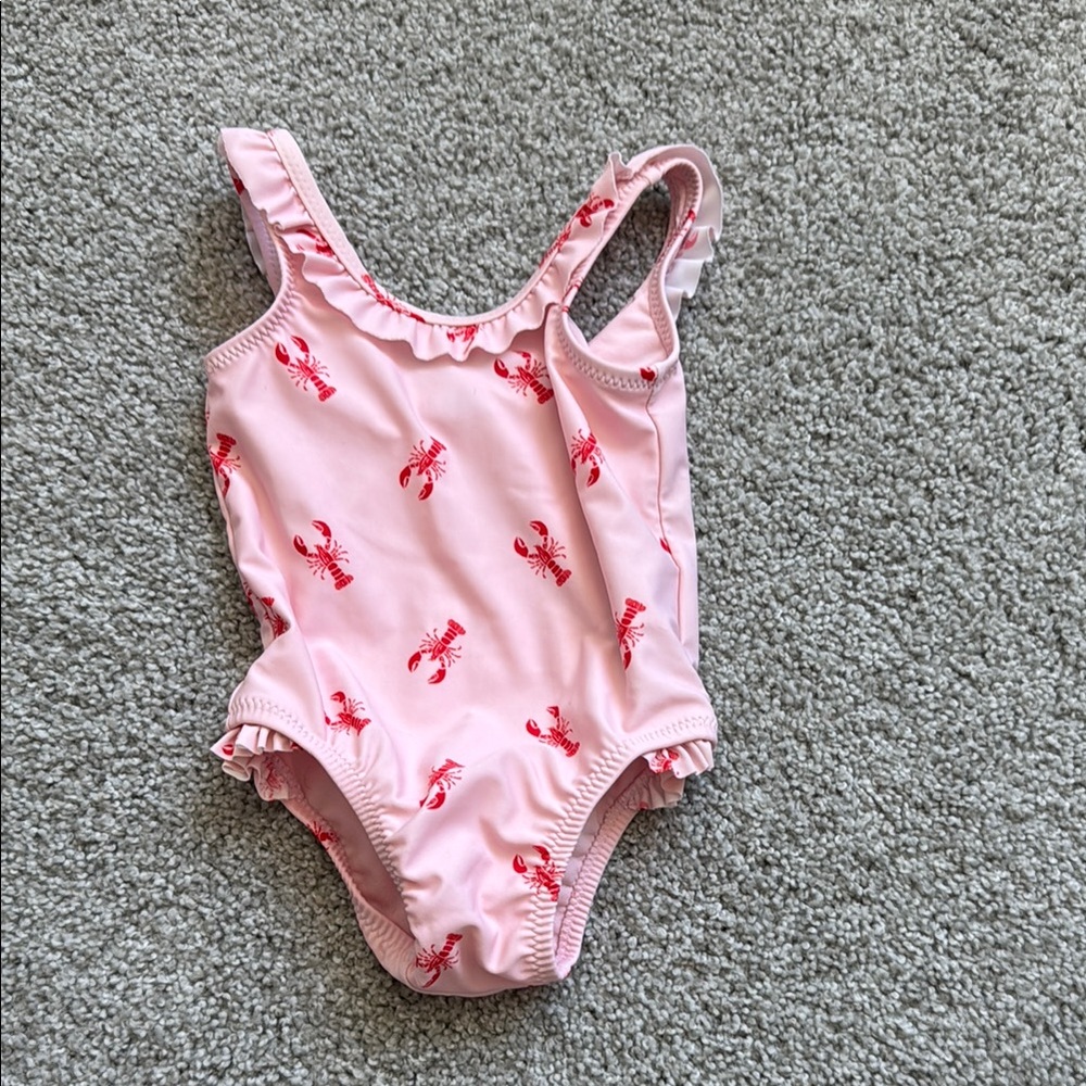 Pink Lobster Print Kids Swimsuit